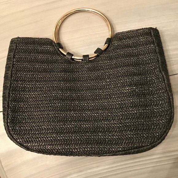 Ladies Black Woven Purse With Silver Handles - Picture 3 of 4